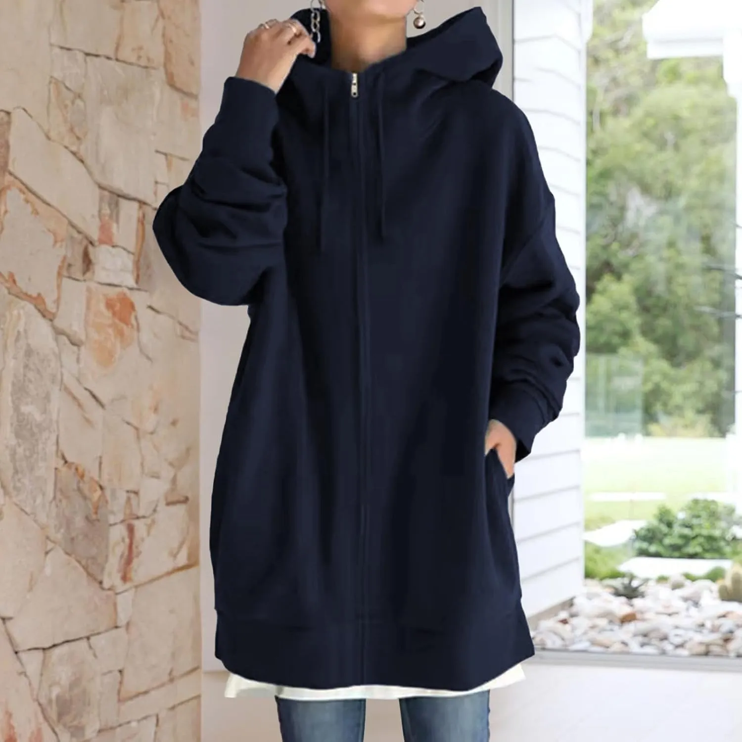 Zip Up Hoodies for Womens Fall Oversized Long Sleeve Hoodies Sweatshirts Casual Jacket Coats with Pockets