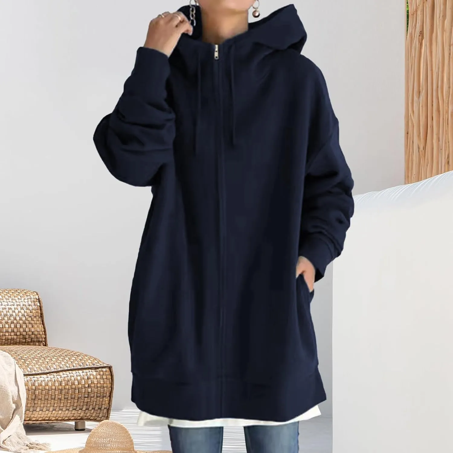 Zip Up Hoodies for Womens Fall Oversized Long Sleeve Hoodies Sweatshirts Casual Jacket Coats with Pockets