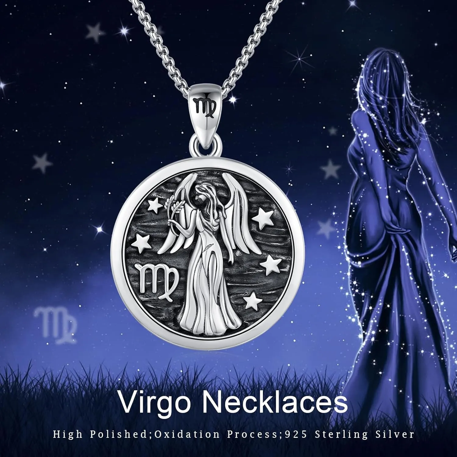 Zodiac Locket Necklace 925 Sterling Silver Constellation Personalized Customized Photos Pendant Jewelry for Women Men