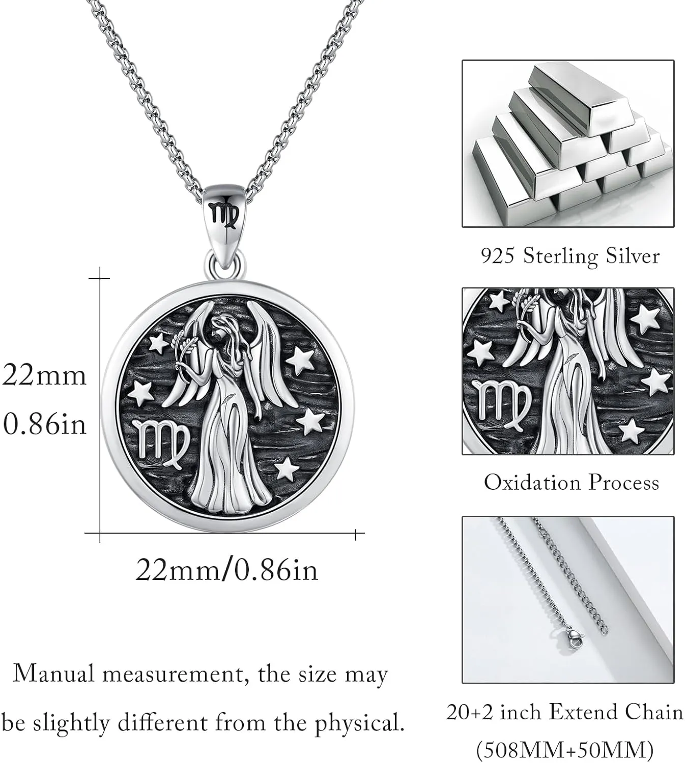 Zodiac Locket Necklace 925 Sterling Silver Constellation Personalized Customized Photos Pendant Jewelry for Women Men
