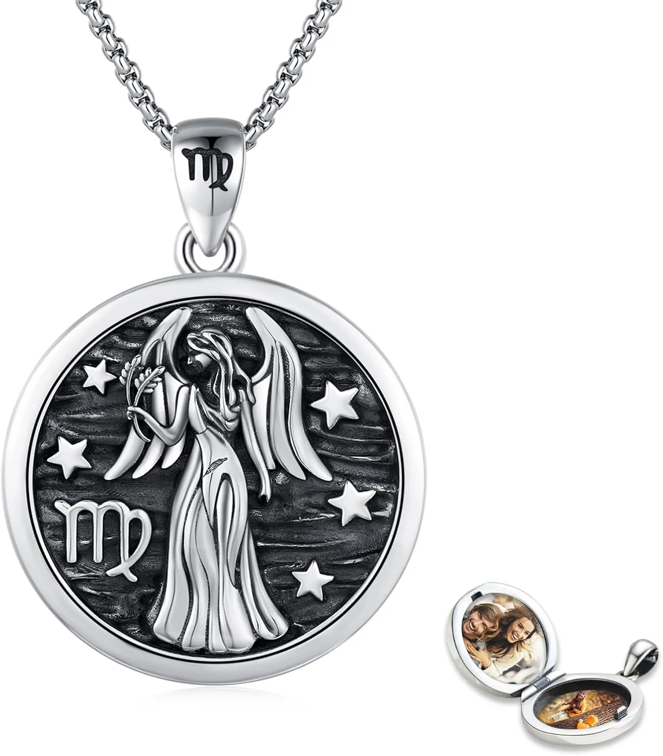 Zodiac Locket Necklace 925 Sterling Silver Constellation Personalized Customized Photos Pendant Jewelry for Women Men